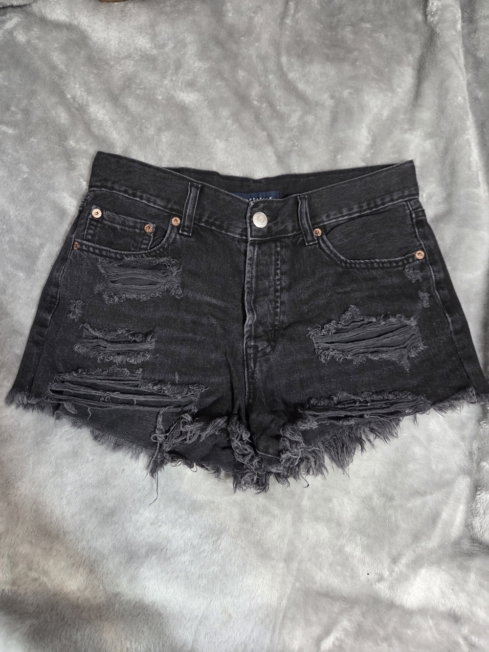 Aeropostale High-Rise Black Distressed Denim Jean Shorts with Frayed Hem